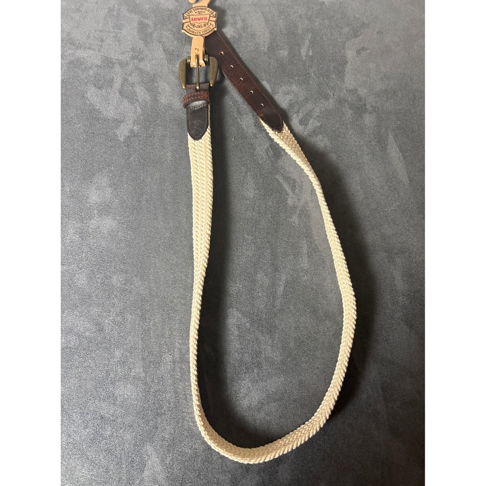 Levis 2284 Vintage Braided Rope Leather Belt Cream Brown Size 34 Brass Buckle